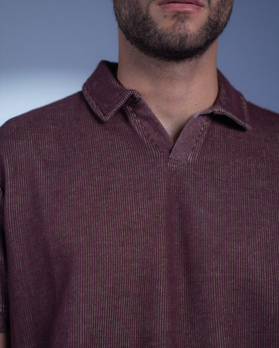 Mixed Knit Relaxed Polo - Burgundy