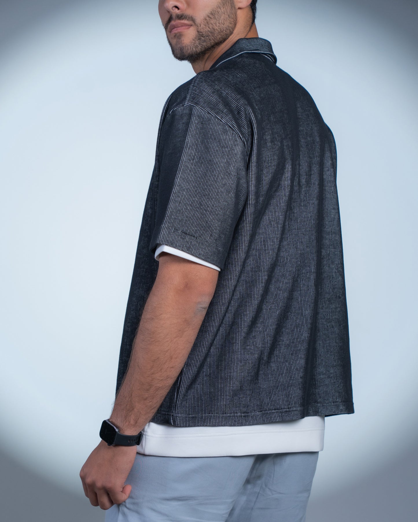 Mixed Knit Boxy Shirt - Black
