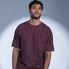 Mixed Knit Relaxed T-shirt - Burgundy