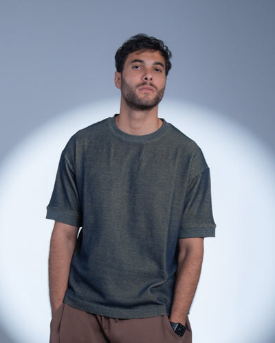 Mixed Knit Relaxed T-shirt - Navy