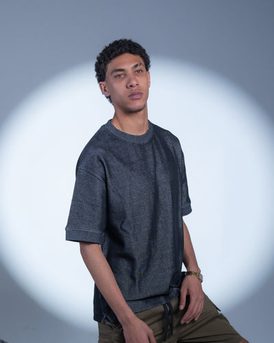 Mixed Knit Relaxed T-shirt - Black