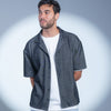 Mixed Knit Boxy Shirt - Black