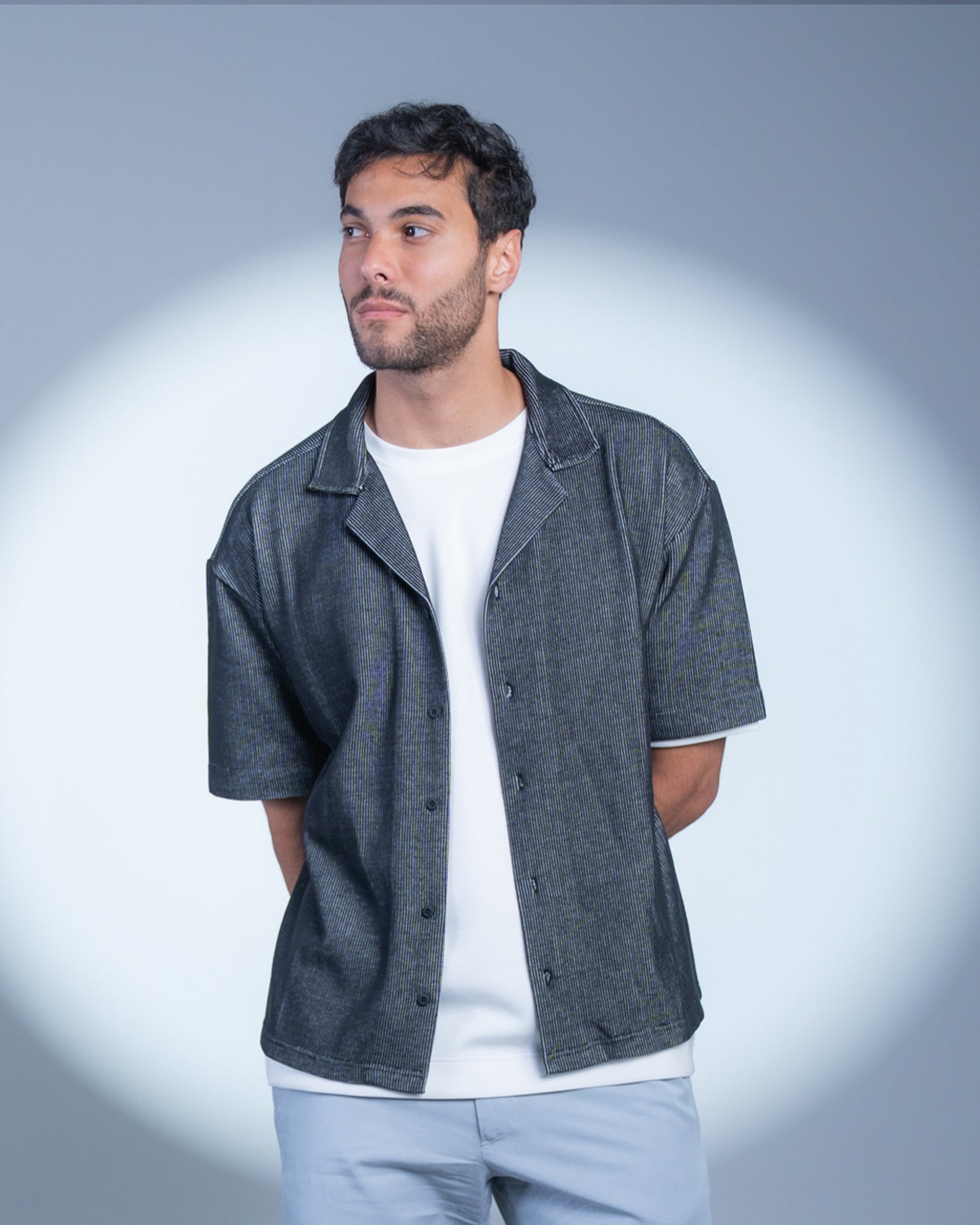 Mixed Knit Boxy Shirt - Black