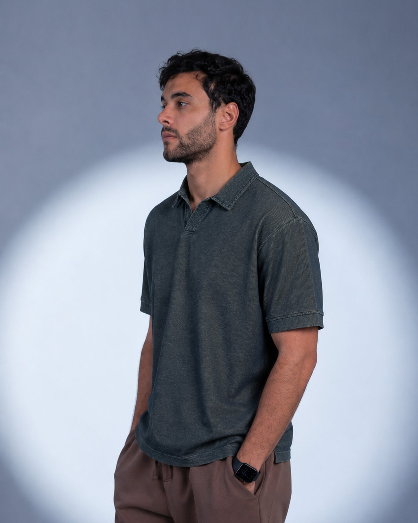 Mixed Knit Relaxed Polo - Dark Navy