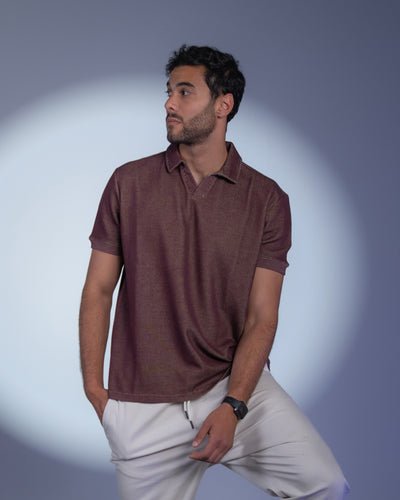 Mixed Knit Relaxed Polo - Burgundy