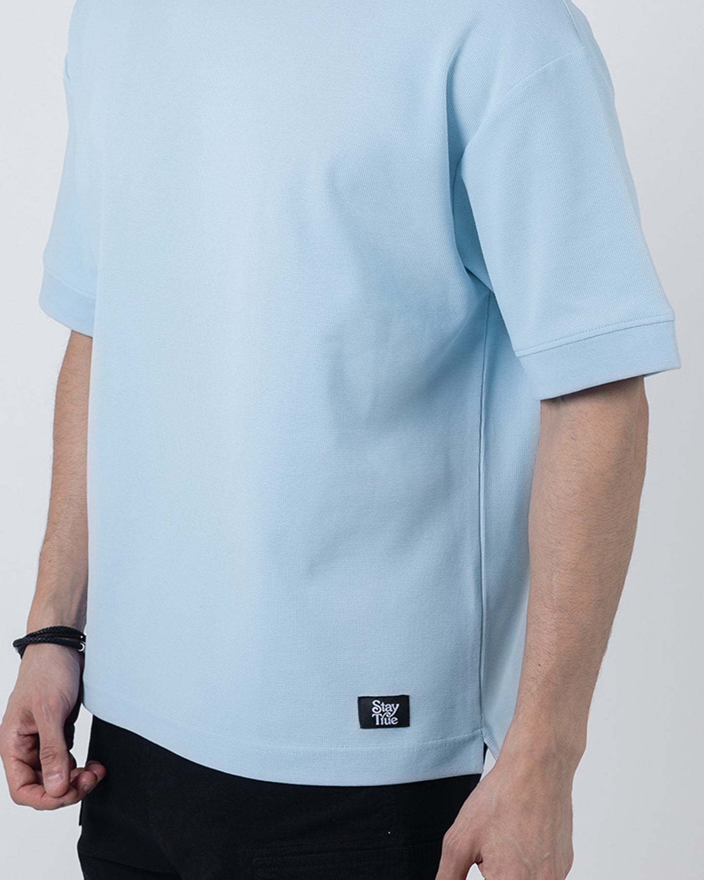 BOXY-FIT textured t-shirt  - Dusty Blue