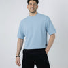 BOXY-FIT textured t-shirt  - Dusty Blue