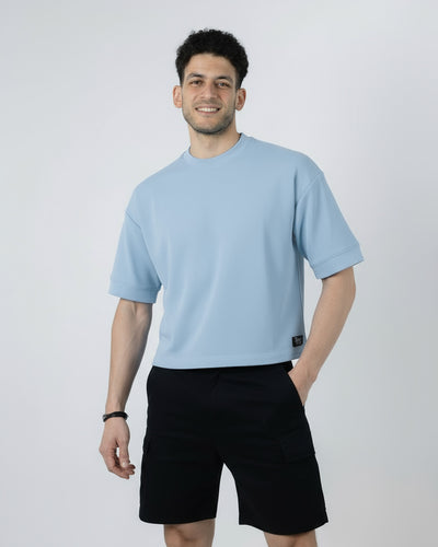 BOXY-FIT textured t-shirt  - Dusty Blue