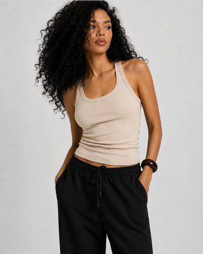 Ribbed vest top – Beige