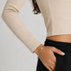 Core Ribbed V-Neck Long Sleeve - Beige