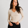 Core Ribbed V-Neck Long Sleeve - Beige