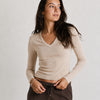 Core Ribbed V-Neck Long Sleeve - Beige