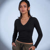 Core Ribbed V-Neck Long Sleeve - Black