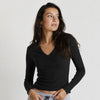 Core Ribbed V-Neck Long Sleeve - Black