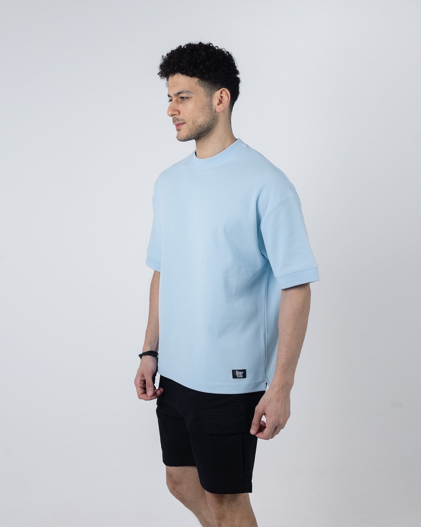 BOXY-FIT textured t-shirt - Dusty Blue