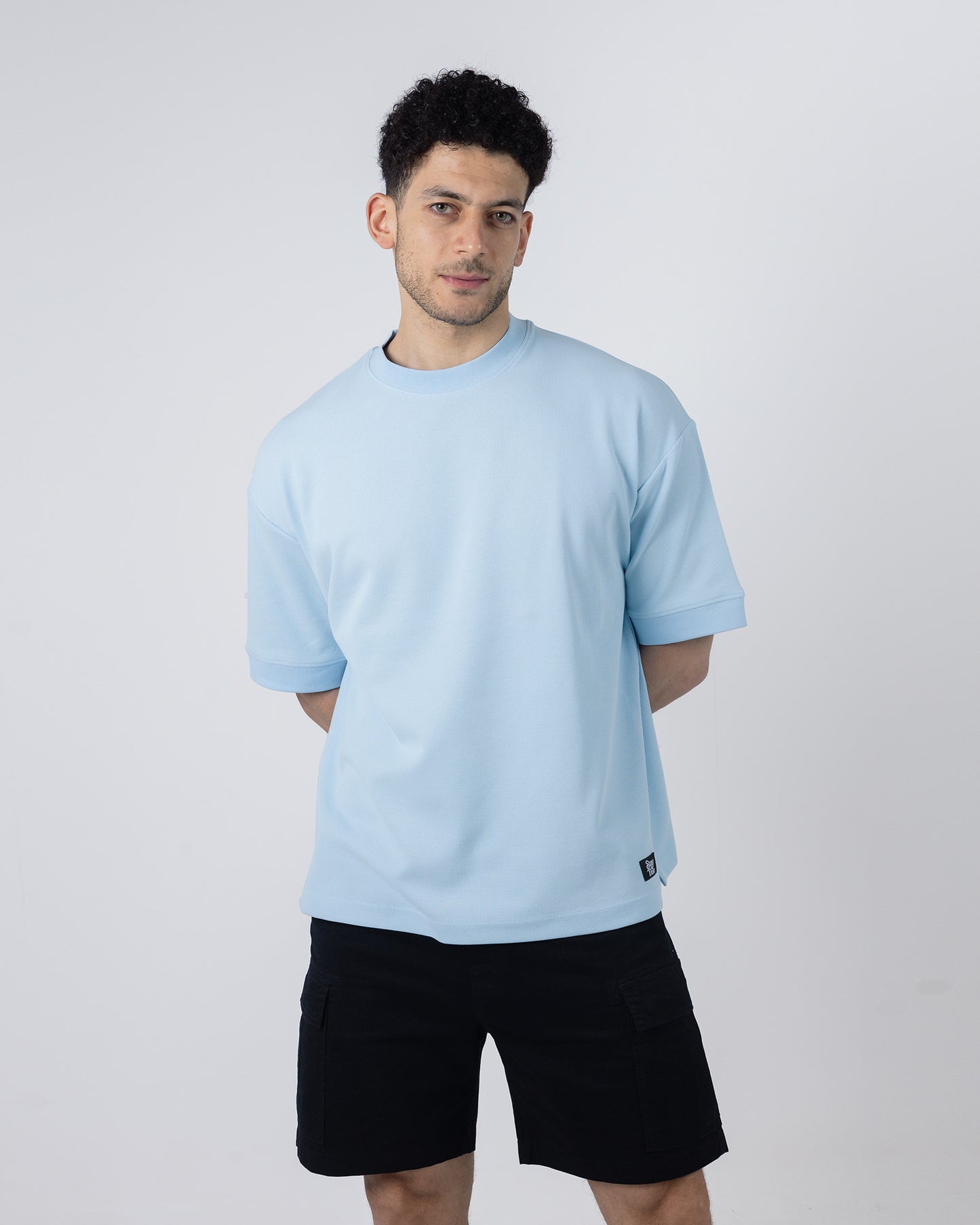 BOXY-FIT textured t-shirt - Dusty Blue