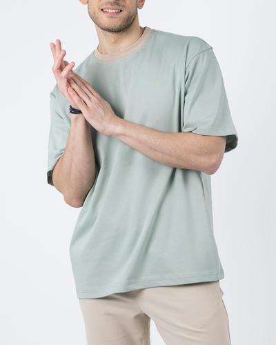 Oversized Mint T-Shirt – Contrast Beige Collar