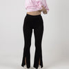 Ribbed Flare Pants with Front Leg Split- Black