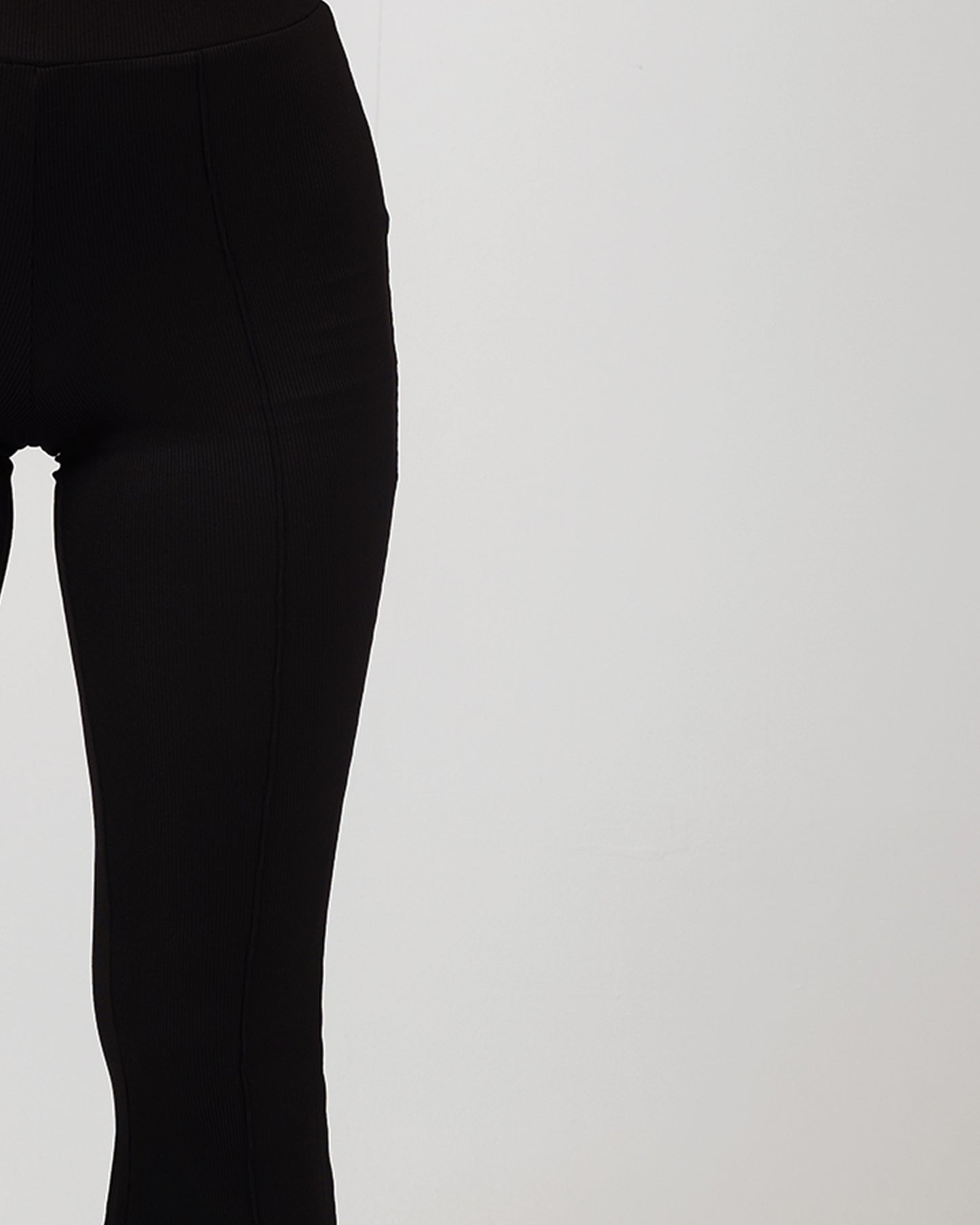 Ribbed Flare Pants with Front Leg Split- Black