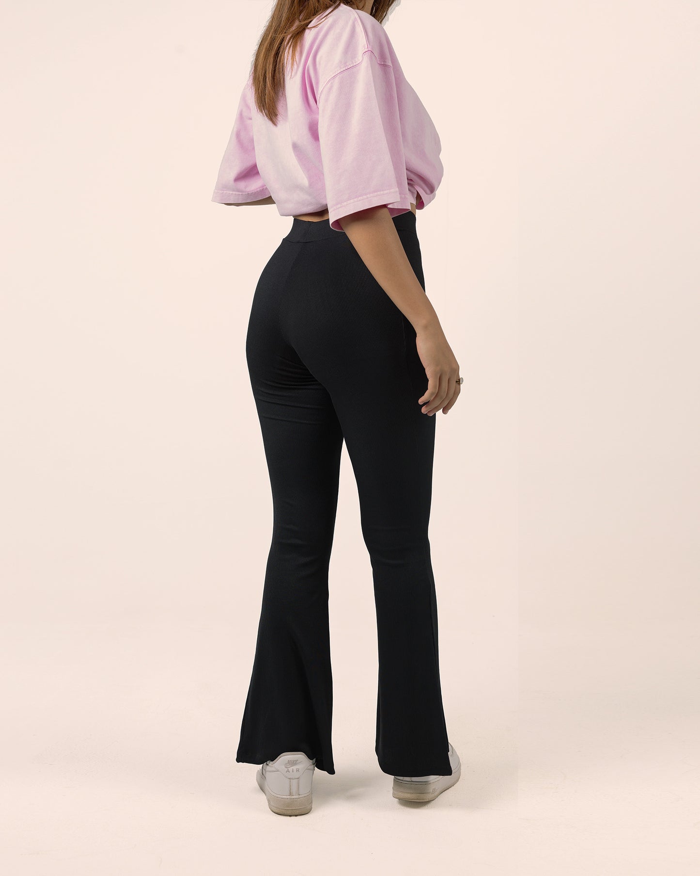 Ribbed Flare Pants BLACK