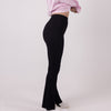 Ribbed Flare Pants with Front Leg Split- Black